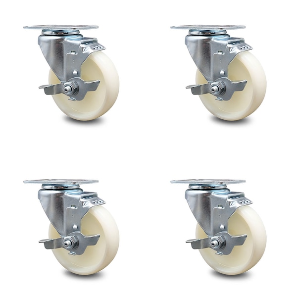 4 Inch Nylon Wheel Swivel Top Plate Caster Set with Brake